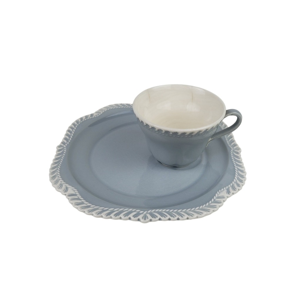 Vintage Harker Pottery Ware Gray Snack Set Cup and Plate